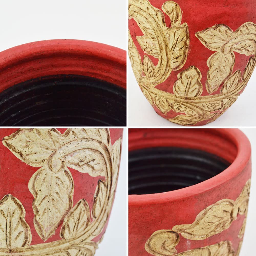 Amazon.co.jp: カラーテラコッタ鉢 レッド 花柄 タイ製 (S) 8号